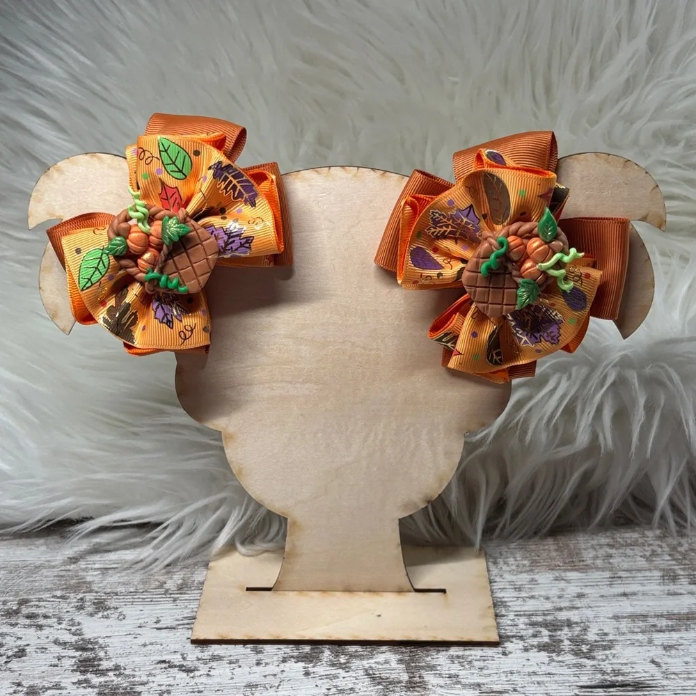 Hand Crafted Orange Hair Bows for Kids
